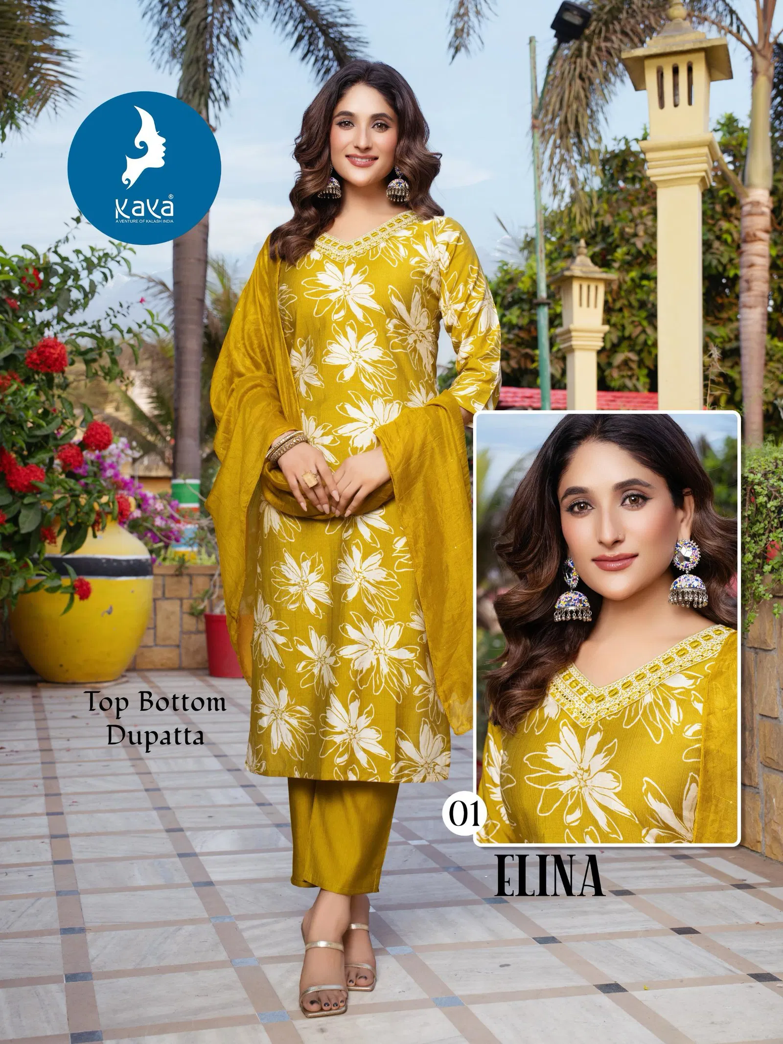 Elina By Kaya Veritcal Printed Kurti With Bottom Dupatta Wholesalers In Delhi